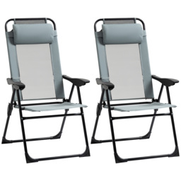 Outsunny Set of 2 Portable Folding Recliner Chair Outdoor Patio Chaise Lounge Chair with Adjustable Backrest, Grey - thumbnail 1
