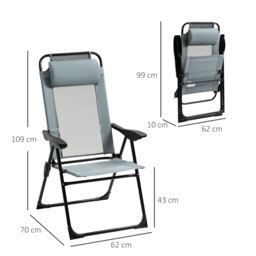 Outsunny Set of 2 Portable Folding Recliner Chair Outdoor Patio Chaise Lounge Chair with Adjustable Backrest, Grey - thumbnail 3