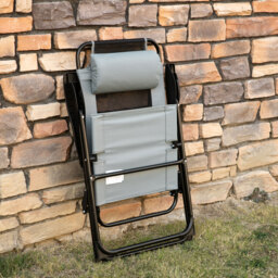 Outsunny Set of 2 Portable Folding Recliner Chair Outdoor Patio Chaise Lounge Chair with Adjustable Backrest, Grey - thumbnail 7