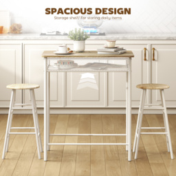 HOMCOM Bar Table and Stools w/ Metal Frame Footrest, Storage Shelf, Bar Table Set for Kitchen, Dining Room, Cafe, White & Oak - Aosom UK - thumbnail 5