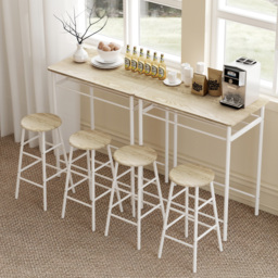 HOMCOM Bar Table and Stools w/ Metal Frame Footrest, Storage Shelf, Bar Table Set for Kitchen, Dining Room, Cafe, White & Oak - Aosom UK - thumbnail 8
