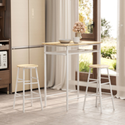 HOMCOM Bar Table and Stools w/ Metal Frame Footrest, Storage Shelf, Bar Table Set for Kitchen, Dining Room, Cafe, White & Oak - Aosom UK - thumbnail 9
