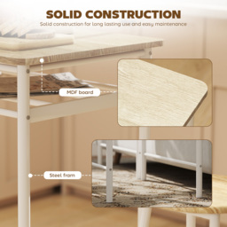 HOMCOM Bar Table and Stools w/ Metal Frame Footrest, Storage Shelf, Bar Table Set for Kitchen, Dining Room, Cafe, White & Oak - Aosom UK - thumbnail 7