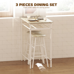 HOMCOM Bar Table and Stools w/ Metal Frame Footrest, Storage Shelf, Bar Table Set for Kitchen, Dining Room, Cafe, White & Oak - Aosom UK - thumbnail 4