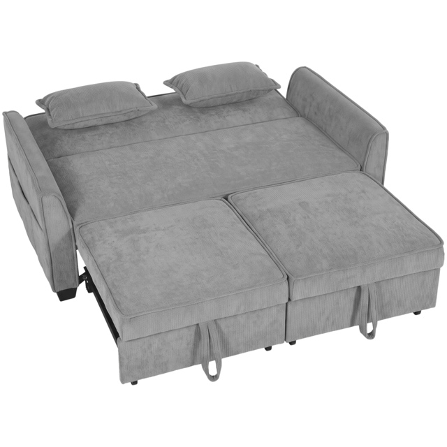 HOMCOM 2 Seater Sofa Bed, 4-in-1 L-Shaped Convertible Pull-Out Sleeper Sofa with Adjustable Backrest and Side Pockets, Grey - image 1
