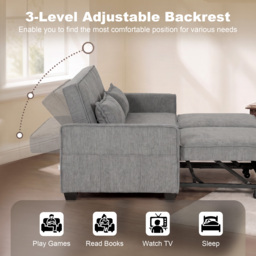 HOMCOM 2 Seater Sofa Bed, 4-in-1 L-Shaped Convertible Pull-Out Sleeper Sofa with Adjustable Backrest and Side Pockets, Grey - thumbnail 5