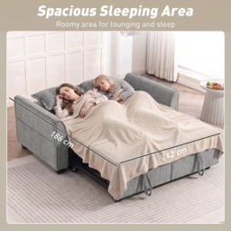 HOMCOM 2 Seater Sofa Bed, 4-in-1 L-Shaped Convertible Pull-Out Sleeper Sofa with Adjustable Backrest and Side Pockets, Grey - thumbnail 7