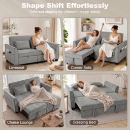 HOMCOM 2 Seater Sofa Bed, 4-in-1 L-Shaped Convertible Pull-Out Sleeper Sofa with Adjustable Backrest and Side Pockets, Grey - thumbnail 4