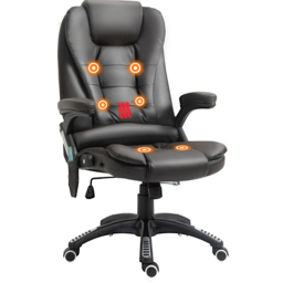 HOMCOM High Back Executive Massage Chair, PU Leather Massage Office Chair with Heat, Tilt, Reclining Function, Adjustable, Brown - Aosom UK