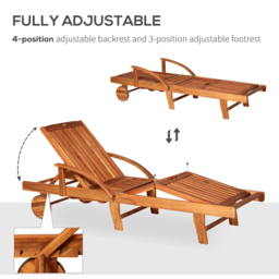 Outsunny Outdoor Garden Patio Wooden Sun Lounger Foldable Recliner Deck Chair Day Bed Furniture with Wheels - thumbnail 5