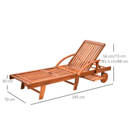 Outsunny Outdoor Garden Patio Wooden Sun Lounger Foldable Recliner Deck Chair Day Bed Furniture with Wheels - thumbnail 3