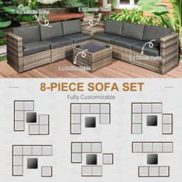 Outsunny 6-Seater Outdoor Rattan Wicker Sofa Set with Hidden Storage Side Table and Cushions, Mixed Brown - Aosom UK - thumbnail 6