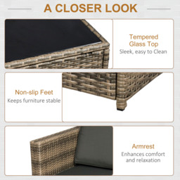 Outsunny 6-Seater Outdoor Rattan Wicker Sofa Set with Hidden Storage Side Table and Cushions, Mixed Brown - Aosom UK - thumbnail 7