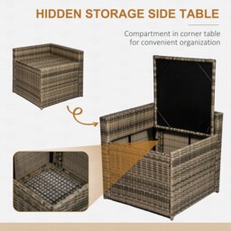 Outsunny 6-Seater Outdoor Rattan Wicker Sofa Set with Hidden Storage Side Table and Cushions, Mixed Brown - Aosom UK - thumbnail 8