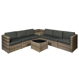 Outsunny 6-Seater Outdoor Rattan Wicker Sofa Set with Hidden Storage Side Table and Cushions, Mixed Brown - Aosom UK