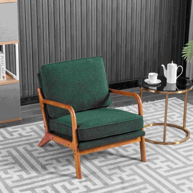 Mid-Century Modern Accent Chair with Solid Wood Frame and Soft Cushion, Armchair for Living Room, Ergonomic Design, 65x80x76 cm, Emerald - Aosom.UK - image 1