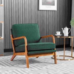 Mid-Century Modern Accent Chair with Solid Wood Frame and Soft Cushion, Armchair for Living Room, Ergonomic Design, 65x80x76 cm, Emerald - Aosom.UK - thumbnail 4