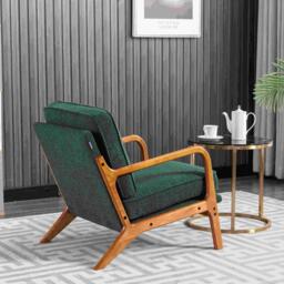 Mid-Century Modern Accent Chair with Solid Wood Frame and Soft Cushion, Armchair for Living Room, Ergonomic Design, 65x80x76 cm, Emerald - Aosom.UK - thumbnail 6