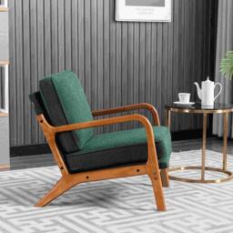 Mid-Century Modern Accent Chair with Solid Wood Frame and Soft Cushion, Armchair for Living Room, Ergonomic Design, 65x80x76 cm, Emerald - Aosom.UK - thumbnail 5