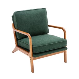 Mid-Century Modern Accent Chair with Solid Wood Frame and Soft Cushion, Armchair for Living Room, Ergonomic Design, 65x80x76 cm, Emerald - Aosom.UK - thumbnail 2