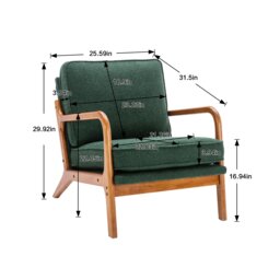 Mid-Century Modern Accent Chair with Solid Wood Frame and Soft Cushion, Armchair for Living Room, Ergonomic Design, 65x80x76 cm, Emerald - Aosom.UK - thumbnail 3