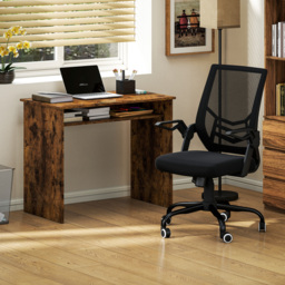 HOMCOM Modern Home Office Furniture Set, Computer Desk with Storage Shelf and Ergonomic Mesh Chair with Flip-Up Armrests, Lumbar Support, Adjustable Height, Rustic Brown and Black - thumbnail 2