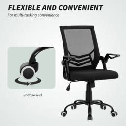 HOMCOM Modern Home Office Furniture Set, Computer Desk with Storage Shelf and Ergonomic Mesh Chair with Flip-Up Armrests, Lumbar Support, Adjustable Height, Rustic Brown and Black - thumbnail 7