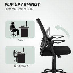 HOMCOM Modern Home Office Furniture Set, Computer Desk with Storage Shelf and Ergonomic Mesh Chair with Flip-Up Armrests, Lumbar Support, Adjustable Height, Rustic Brown and Black - thumbnail 6
