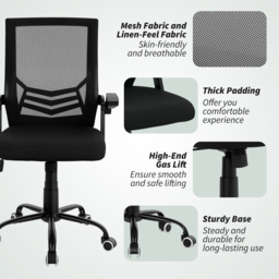 HOMCOM Modern Home Office Furniture Set, Computer Desk with Storage Shelf and Ergonomic Mesh Chair with Flip-Up Armrests, Lumbar Support, Adjustable Height, Rustic Brown and Black - thumbnail 8