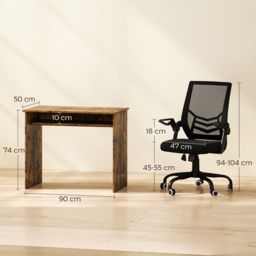 HOMCOM Modern Home Office Furniture Set, Computer Desk with Storage Shelf and Ergonomic Mesh Chair with Flip-Up Armrests, Lumbar Support, Adjustable Height, Rustic Brown and Black - thumbnail 3