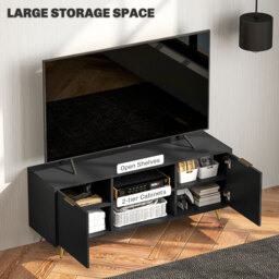 "HOMCOM Modern TV Stand Cabinet for TVs up to 55"", TV Unit with 2 Open Shelves, 2 Cabinets and Cable Management for Living Room, Black" - thumbnail 5