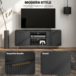 "HOMCOM Modern TV Stand Cabinet for TVs up to 55"", TV Unit with 2 Open Shelves, 2 Cabinets and Cable Management for Living Room, Black" - thumbnail 4