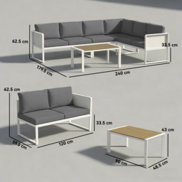 Outsunny 6 Seater Metal Garden Furniture Corner Sofa Set with 3 Loveseats, Faux Wood Table, Texteline Seat, Cushions, White - thumbnail 3