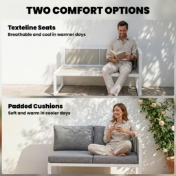 Outsunny 6 Seater Metal Garden Furniture Corner Sofa Set with 3 Loveseats, Faux Wood Table, Texteline Seat, Cushions, White - thumbnail 6