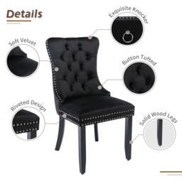 Set of 6 Velvet Dining Chairs with Button Tufted Backrest, Solid Rubber Wood Legs, Suitable for Dining Room, 50L x 64W x 96H cm, Black - Aosom.UK - thumbnail 4