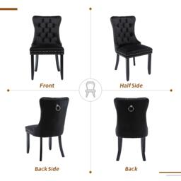 Set of 6 Velvet Dining Chairs with Button Tufted Backrest, Solid Rubber Wood Legs, Suitable for Dining Room, 50L x 64W x 96H cm, Black - Aosom.UK - thumbnail 5
