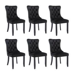 Set of 6 Velvet Dining Chairs with Button Tufted Backrest, Solid Rubber Wood Legs, Suitable for Dining Room, 50L x 64W x 96H cm, Black - Aosom.UK - thumbnail 2