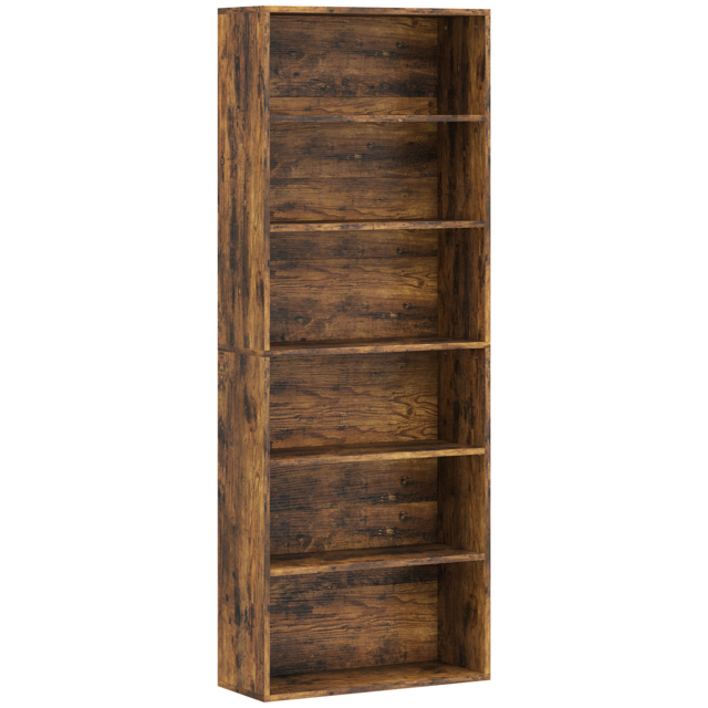 HOMCOM Six Shelf Bookcase - Rustic Brown - image 1