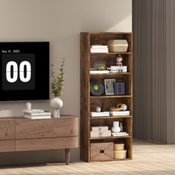 HOMCOM Six Shelf Bookcase - Rustic Brown - thumbnail 8
