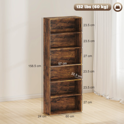 HOMCOM Six Shelf Bookcase - Rustic Brown - thumbnail 3