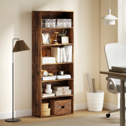 HOMCOM Six Shelf Bookcase - Rustic Brown - thumbnail 2