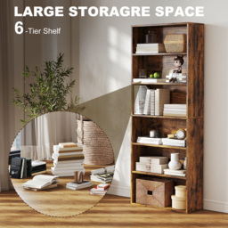 HOMCOM Six Shelf Bookcase - Rustic Brown - thumbnail 4