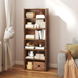 HOMCOM Six Shelf Bookcase - Rustic Brown - thumbnail 9