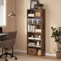 HOMCOM Six Shelf Bookcase - Rustic Brown - thumbnail 7