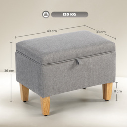 HOMCOM 16L Linen Storage Ottoman Padded Footstool with Rubberwood Legs for Storage Box, Bed End, Shoe Bench, Seating, Light Grey - thumbnail 3