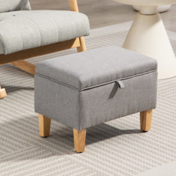 HOMCOM 16L Linen Storage Ottoman Padded Footstool with Rubberwood Legs for Storage Box, Bed End, Shoe Bench, Seating, Light Grey - thumbnail 7
