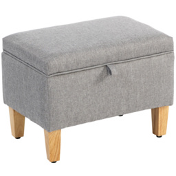 HOMCOM 16L Linen Storage Ottoman Padded Footstool with Rubberwood Legs for Storage Box, Bed End, Shoe Bench, Seating, Light Grey - thumbnail 1