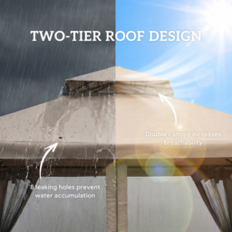 Outsunny 3x3m Outdoor Garden Gazebo Tent, Ventilated 2-Tier Roof Patio Canopy Event Shelter with Mesh Netting, Taupe - Aosom UK - thumbnail 5