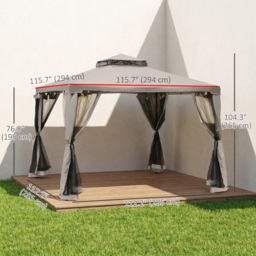 Outsunny 3x3m Outdoor Garden Gazebo Tent, Ventilated 2-Tier Roof Patio Canopy Event Shelter with Mesh Netting, Taupe - Aosom UK - thumbnail 3