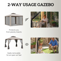 Outsunny 3x3m Outdoor Garden Gazebo Tent, Ventilated 2-Tier Roof Patio Canopy Event Shelter with Mesh Netting, Taupe - Aosom UK - thumbnail 6